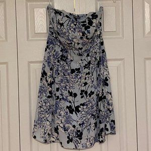 Floral Strapless Blue Fit And Flare Dress